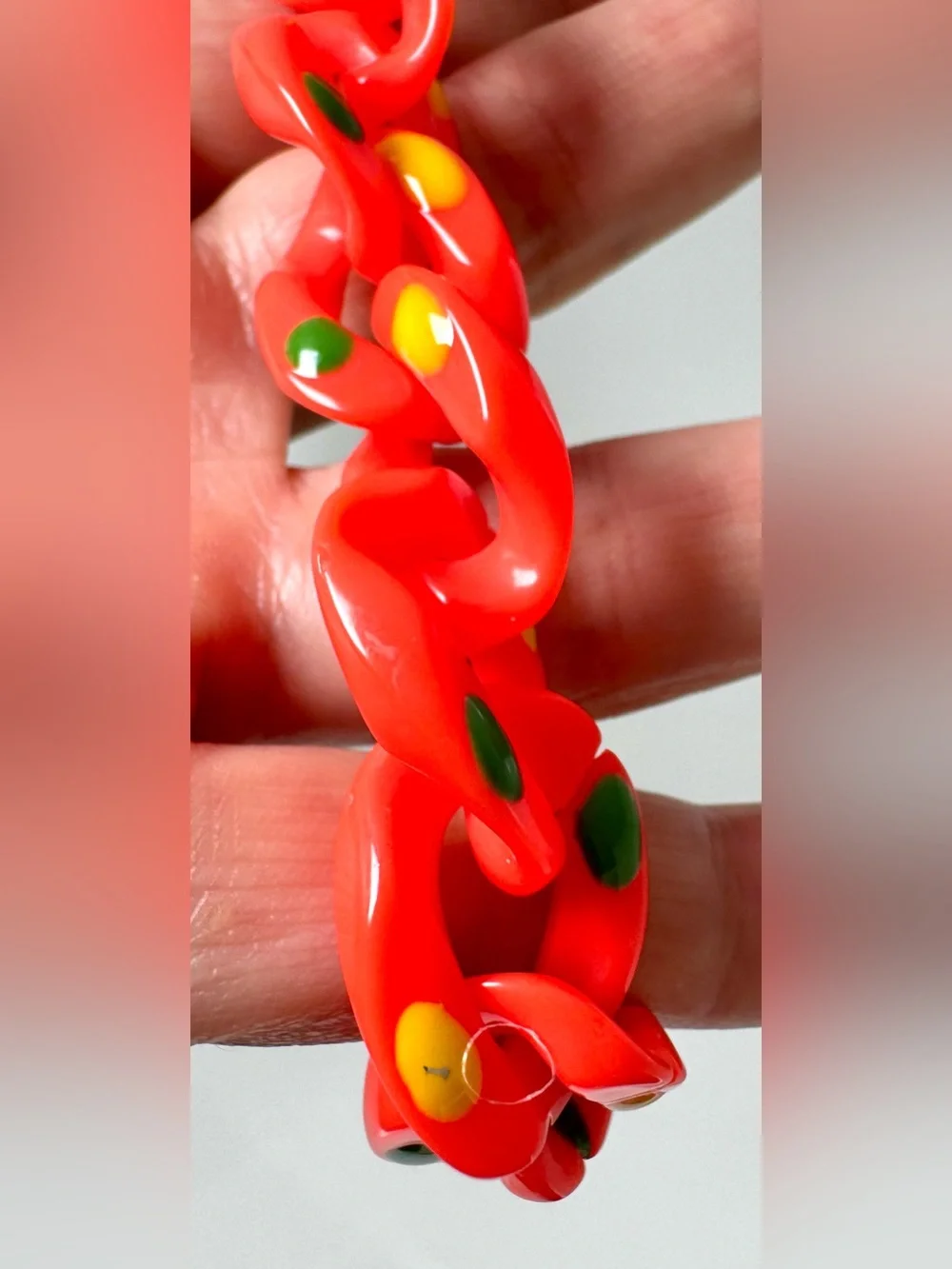 Bright Orange Acrylic Chunky Chain Bracelet with Yellow & Green Accents #1740
